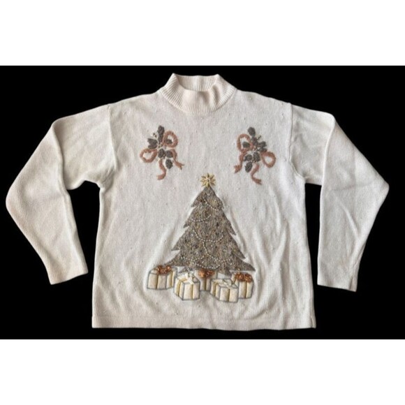 Vintage Victoria Jones Embroidered Christmas Tree Sweater Women’s Size Medium - Picture 2 of 8